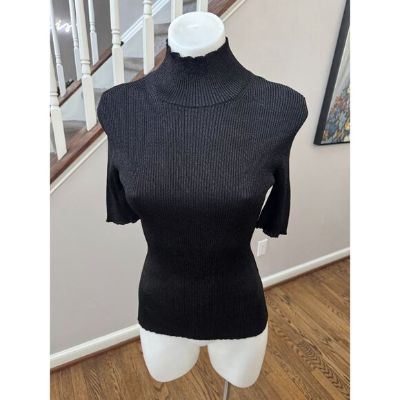 MISSONI Short-sleeved roll-neck sweater glitter effect black size 42 / 6 - Picture 2 of 5